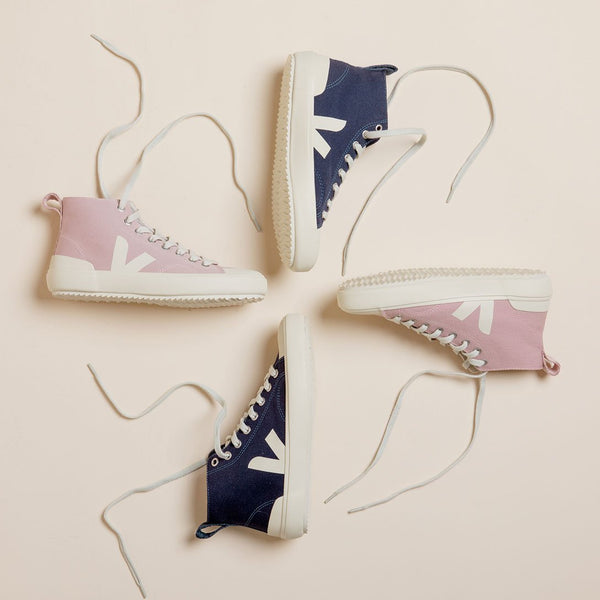 Veja Nova and Pierre sustainable canvas high top sneakers in navy babe pink and black