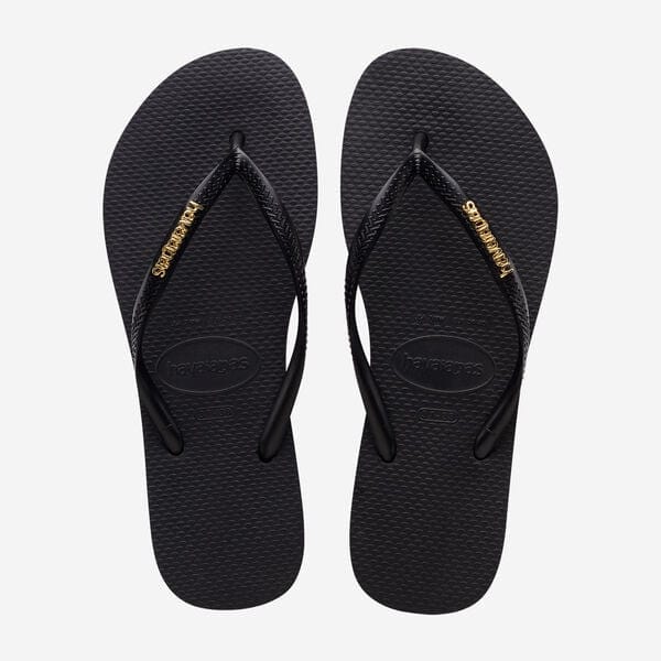 Havaianas Slim Logo Metallic Black Gold SANDALS - ZIGZAG Footwear