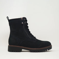 Tamaris Leather Lace Up Boot Navy Suede BOOTS - ZIGZAG Footwear