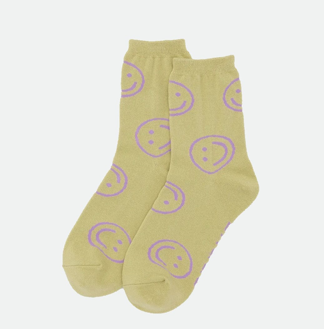 Baggu Crew Sock Straw Happy Socks  - ZIGZAG Footwear