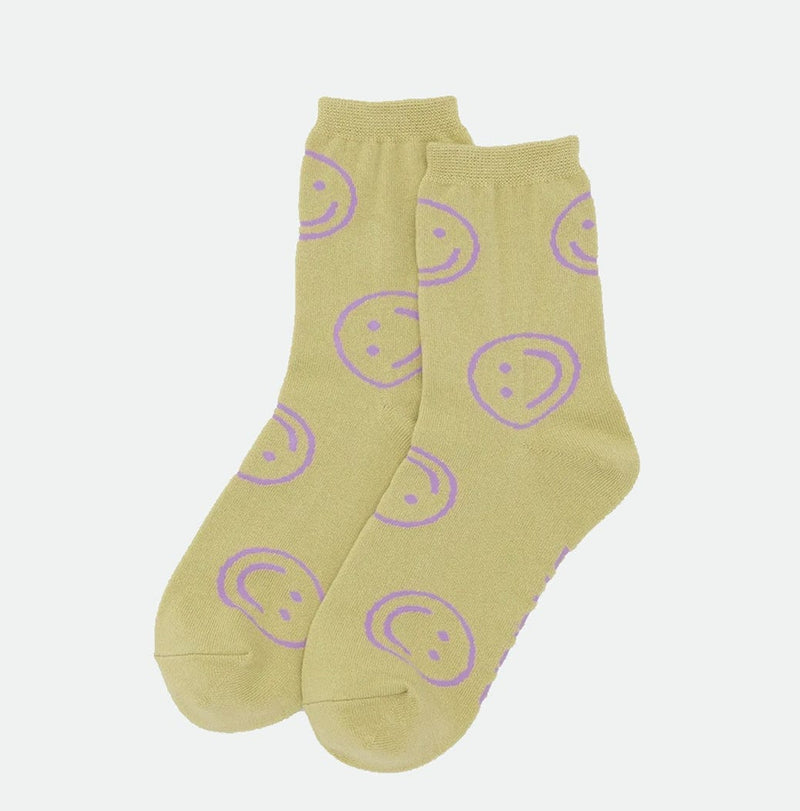 Baggu Crew Sock Straw Happy Socks  - ZIGZAG Footwear