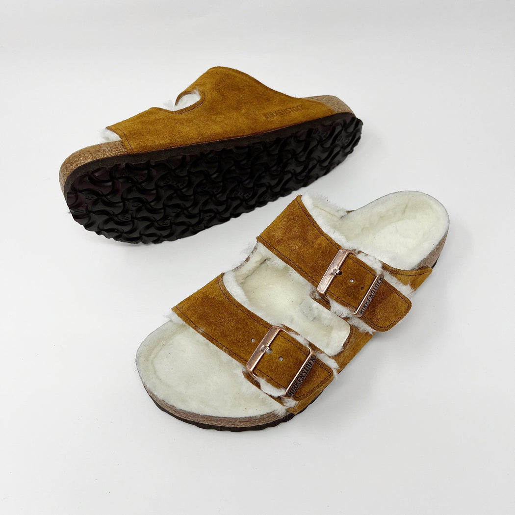 Birkenstock Arizona Shearling Regular Footbed Mink SANDALS  - ZIGZAG Footwear