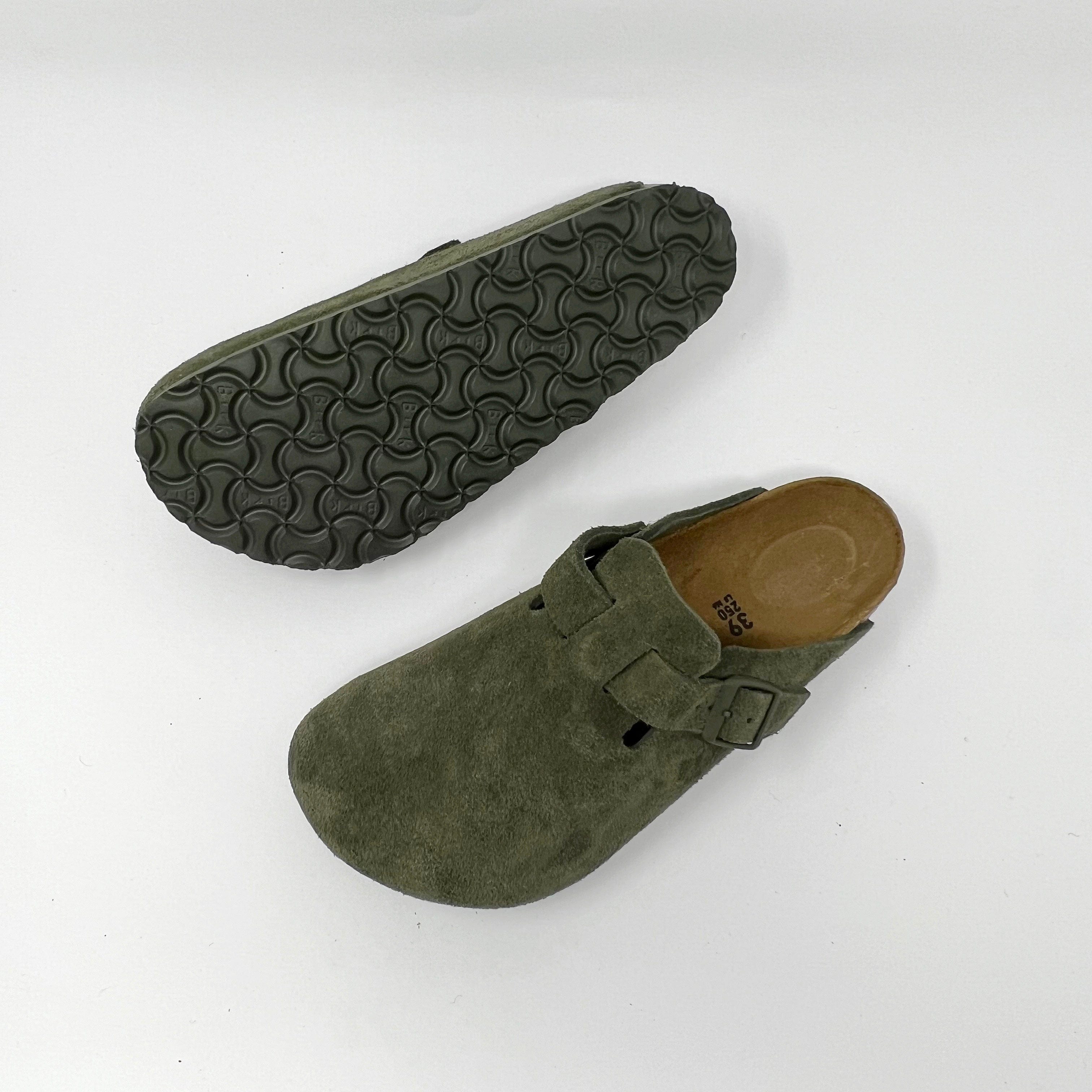 Birkenstock Boston Regular Footbed Suede Clogs Thyme SHOES  - ZIGZAG Footwear