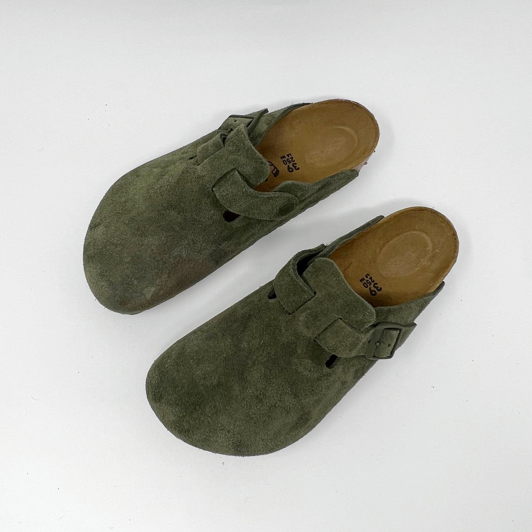 Birkenstock Boston Regular Footbed Suede Clogs Thyme SHOES  - ZIGZAG Footwear