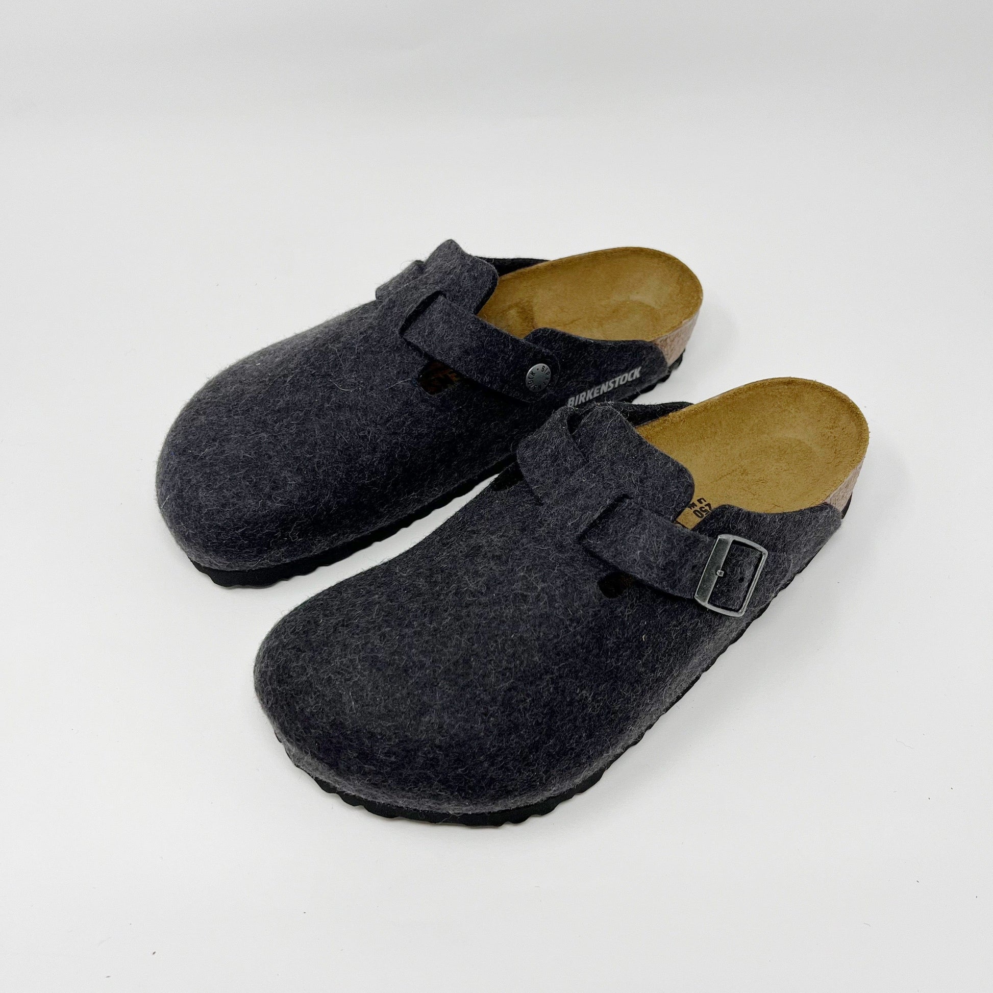 Birkenstock Boston Regular Footbed Wool Felt Anthracite SLIPPERS  - ZIGZAG Footwear