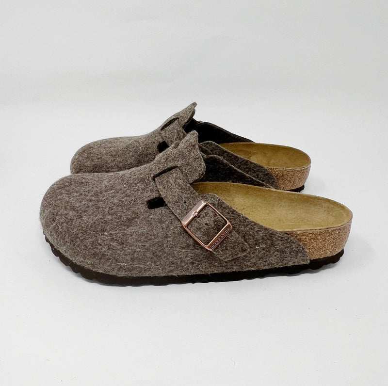 Birkenstock Boston Regular Footbed Wool Felt Clogs Cacao SLIPPERS  - ZIGZAG Footwear