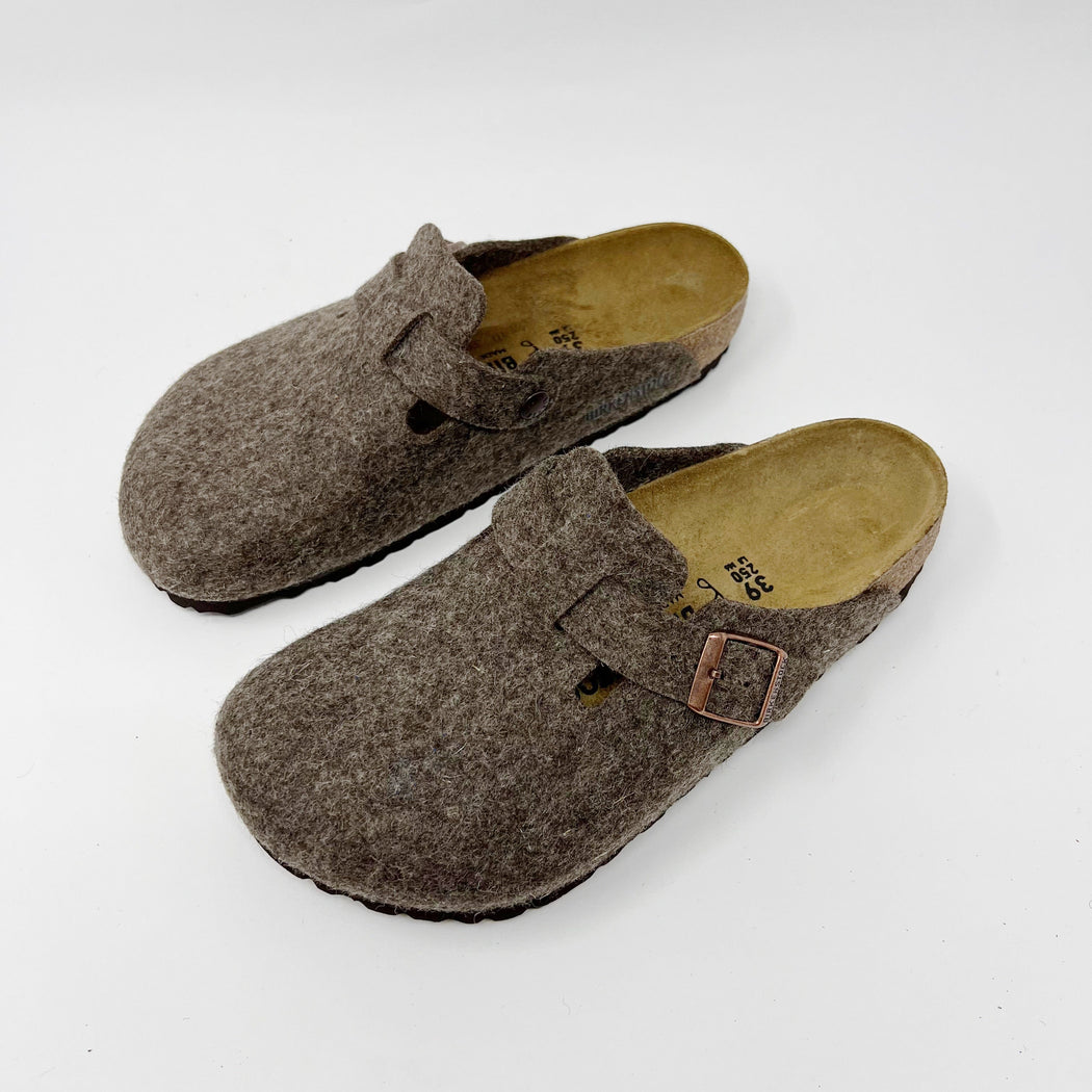 Birkenstock Boston Regular Footbed Wool Felt Clogs Cacao SLIPPERS  - ZIGZAG Footwear