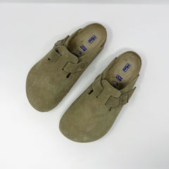Birkenstock Boston Regular Soft Footbed Suede Clogs Faded Khaki SLIPPERS  - ZIGZAG Footwear