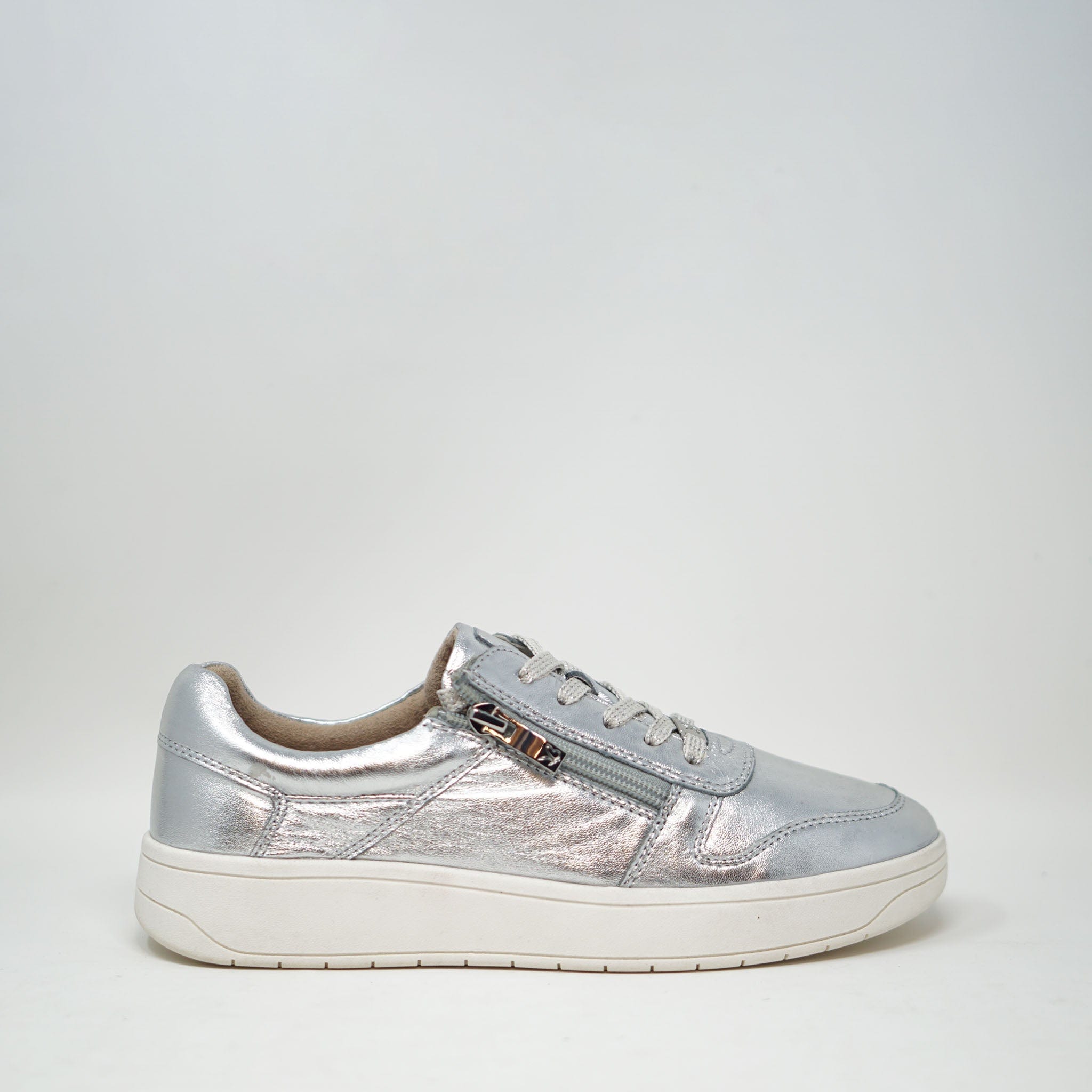 Caprice Beatrice Sneakers Silver Leather TRAINERS  - ZIGZAG Footwear