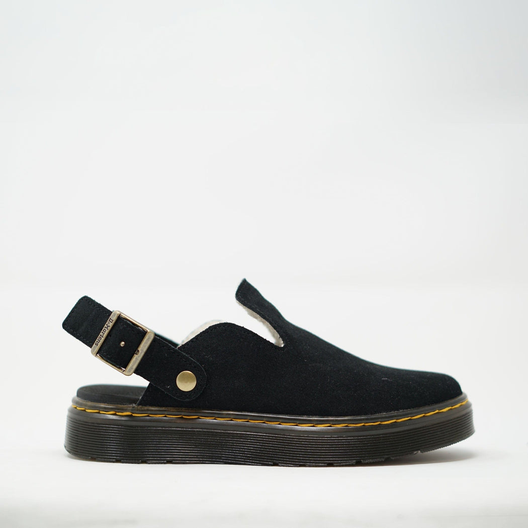 Dr Martens Carlson Suede Lined Mules - Black SANDALS  - ZIGZAG Footwear