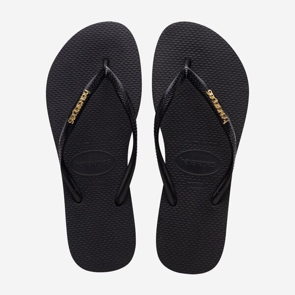 Havaianas Slim Logo  Metallic Black Gold SANDALS  - ZIGZAG Footwear