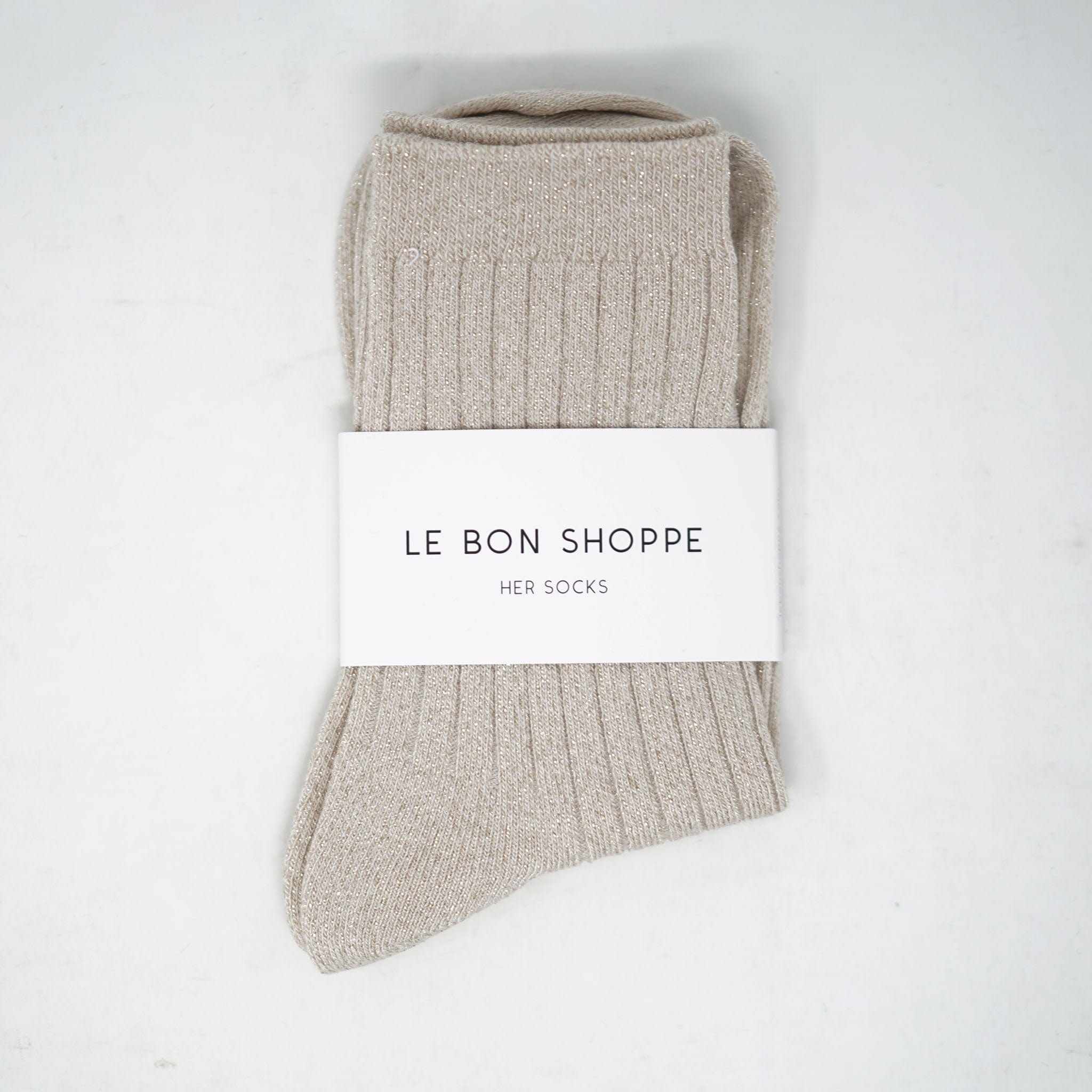 Le Bon Shoppe Her Lurex Socks Ivory Gold Socks  - ZIGZAG Footwear