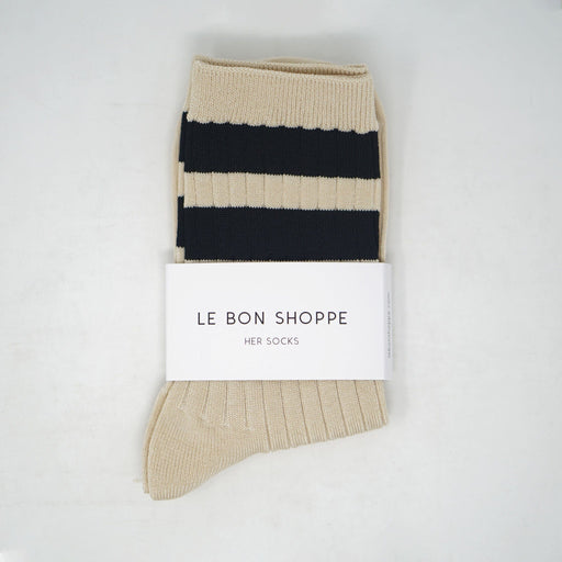 Le Bon Shoppe Her Socks Varsity Cream Black Socks  - ZIGZAG Footwear