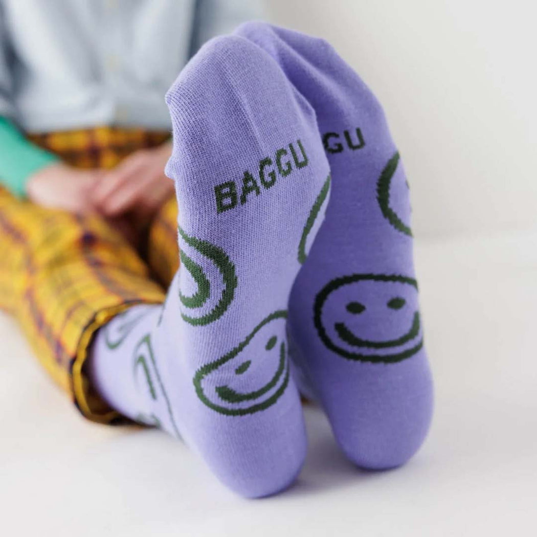 Baggu Crew Socks Lavender Happy Socks  - ZIGZAG Footwear