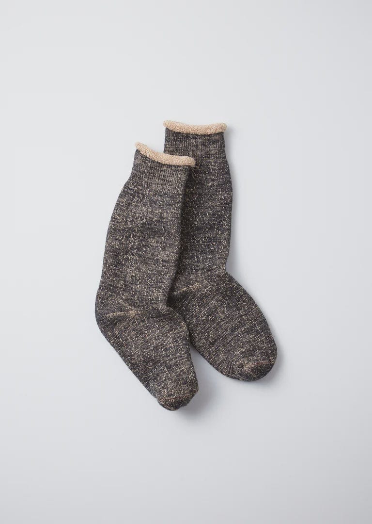 RoToTo Double Face Crew Socks Black/Brown Socks  - ZIGZAG Footwear