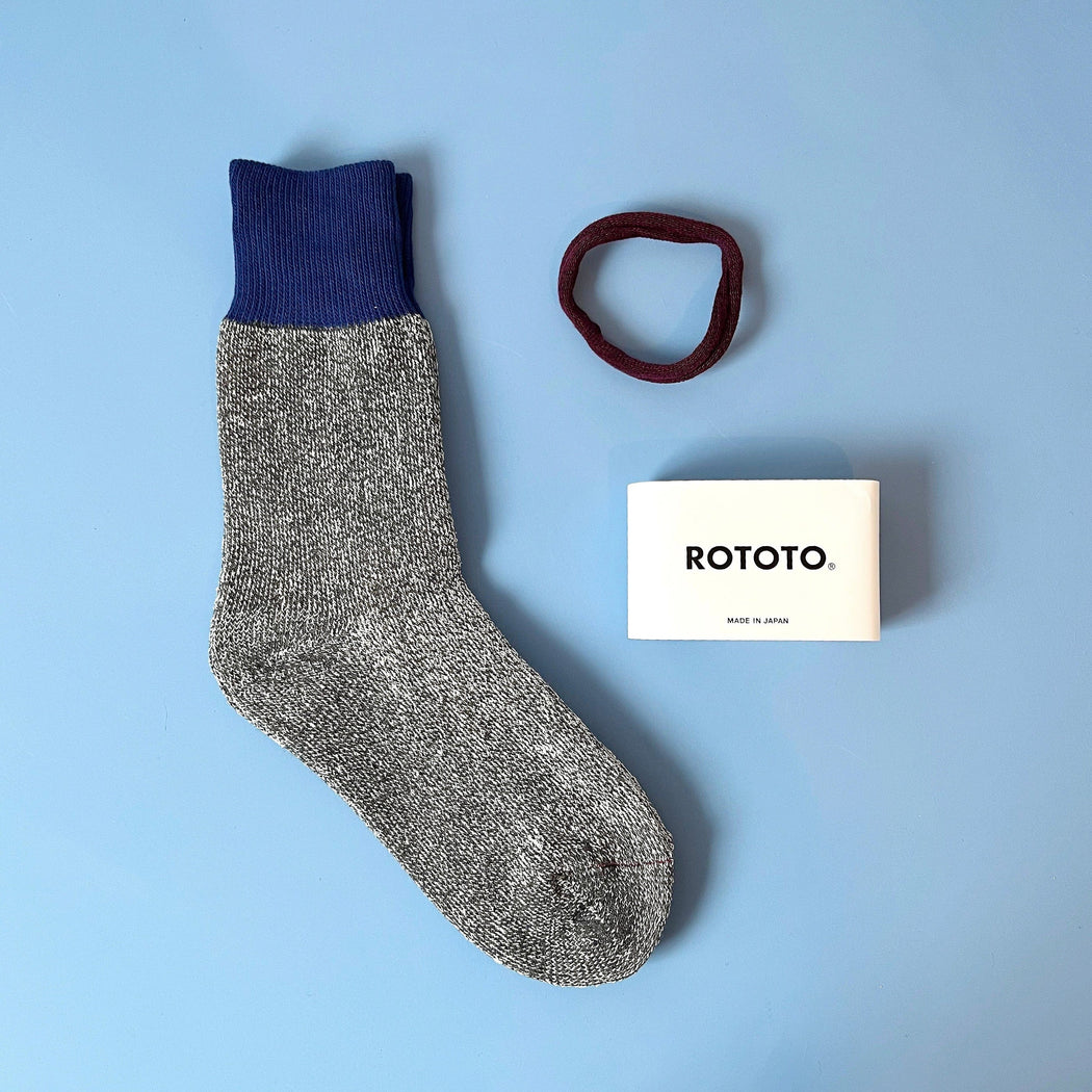 RoToTo Double Face Crew Socks Blue/Gray Socks  - ZIGZAG Footwear