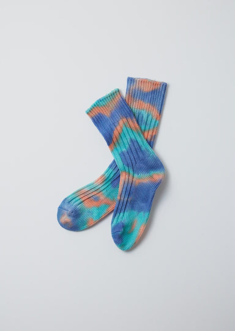 RoToTo Tie-Dye Formal Crew Socks-Blue/Orange/Turquoise Socks  - ZIGZAG Footwear